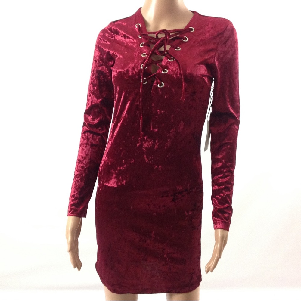 Active USA Women's Dress Velvet Red Size S